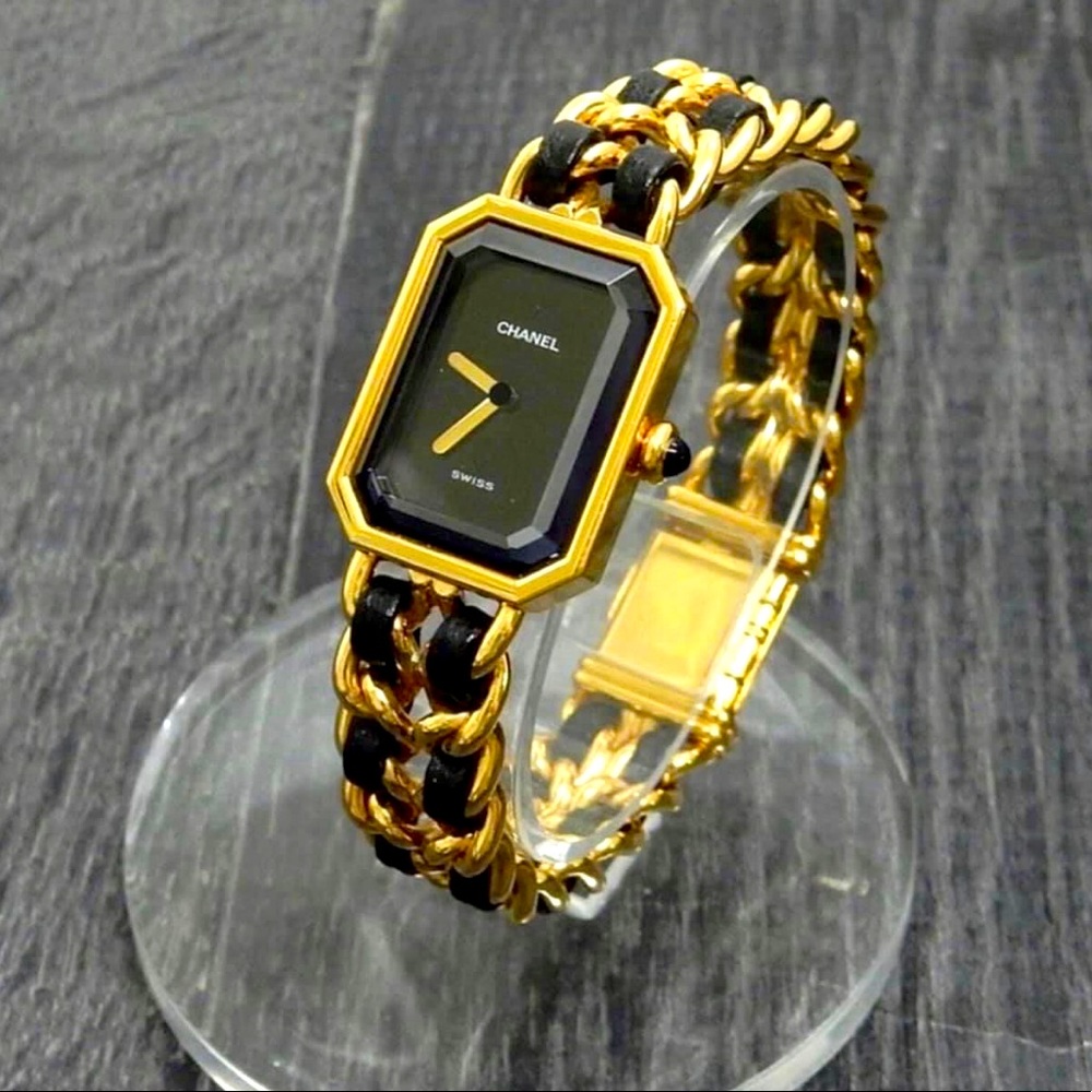Chanel black and gold premiere watch